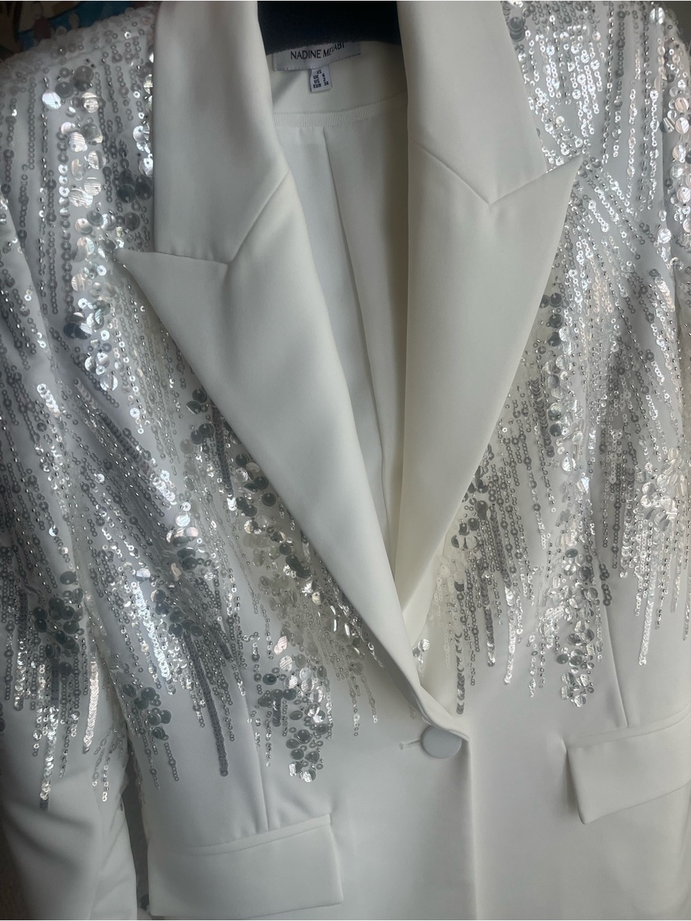 NADINE MERABI White Sequin Embellished Blazer - Picture 2 of 6
